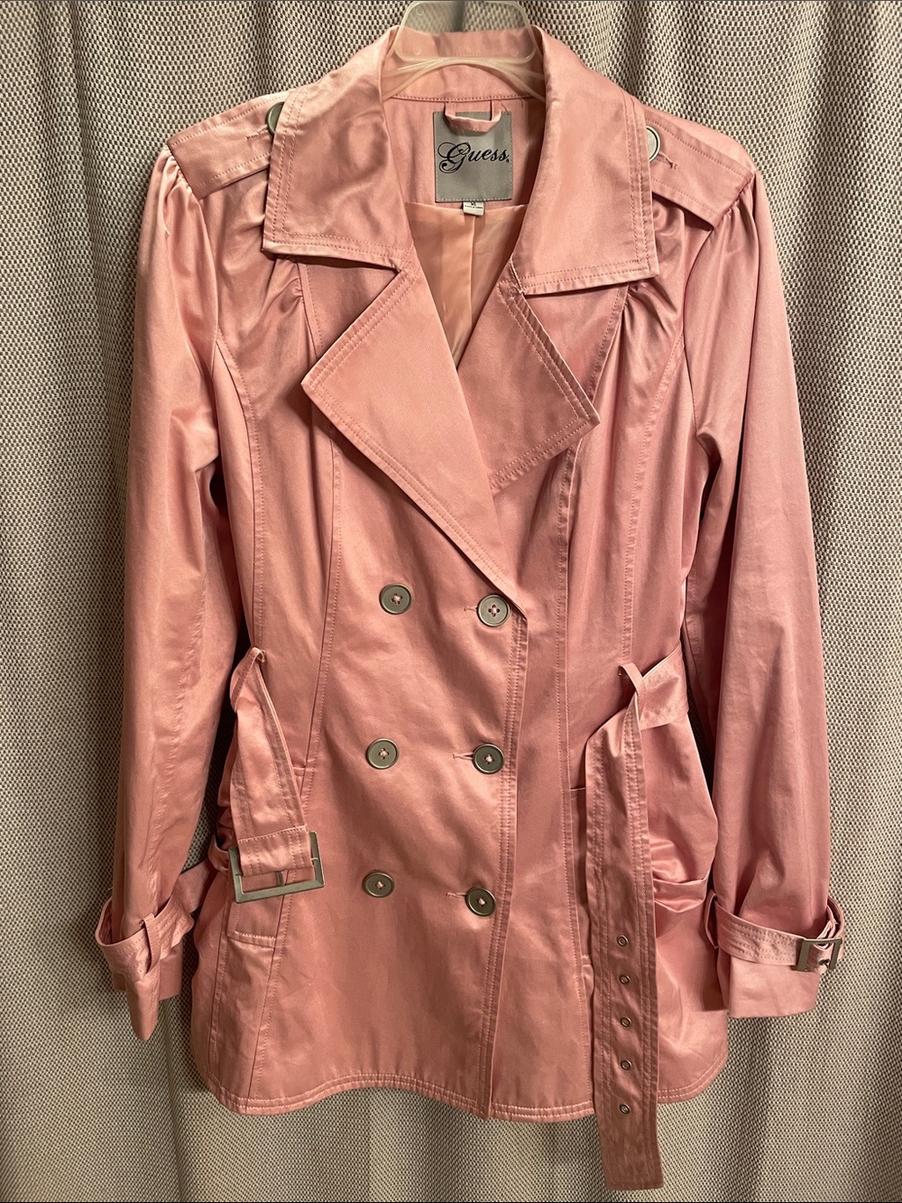 Guess Dusty Pink Double-Breasted Trench Coat with Belt